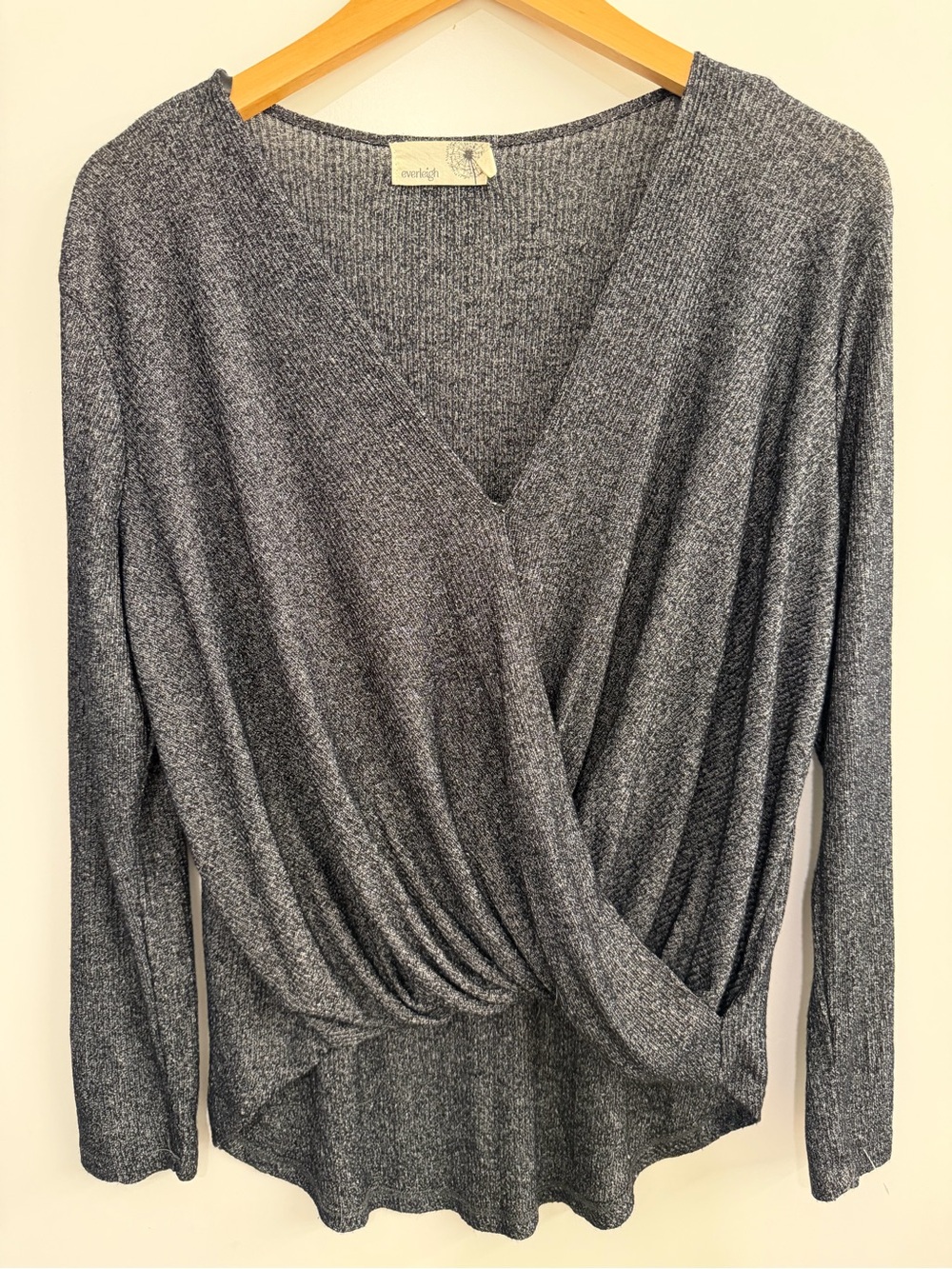 everleigh Gray V‑Neck Twist‑Front Long‑Sleeve Sweater